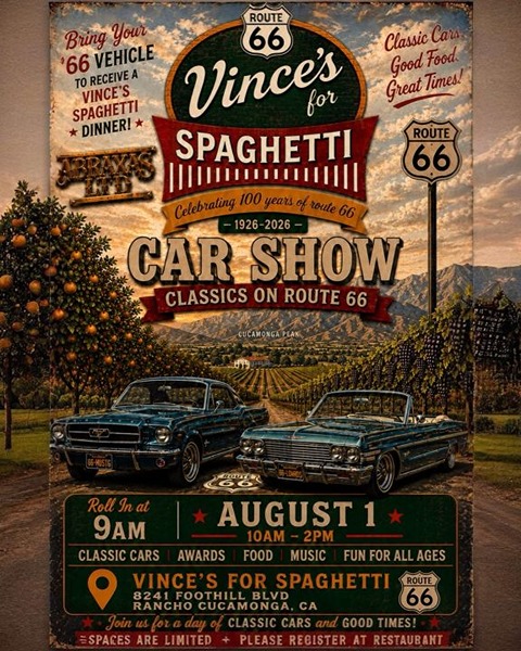Vince's Route 66 Car Show flyer August 2026